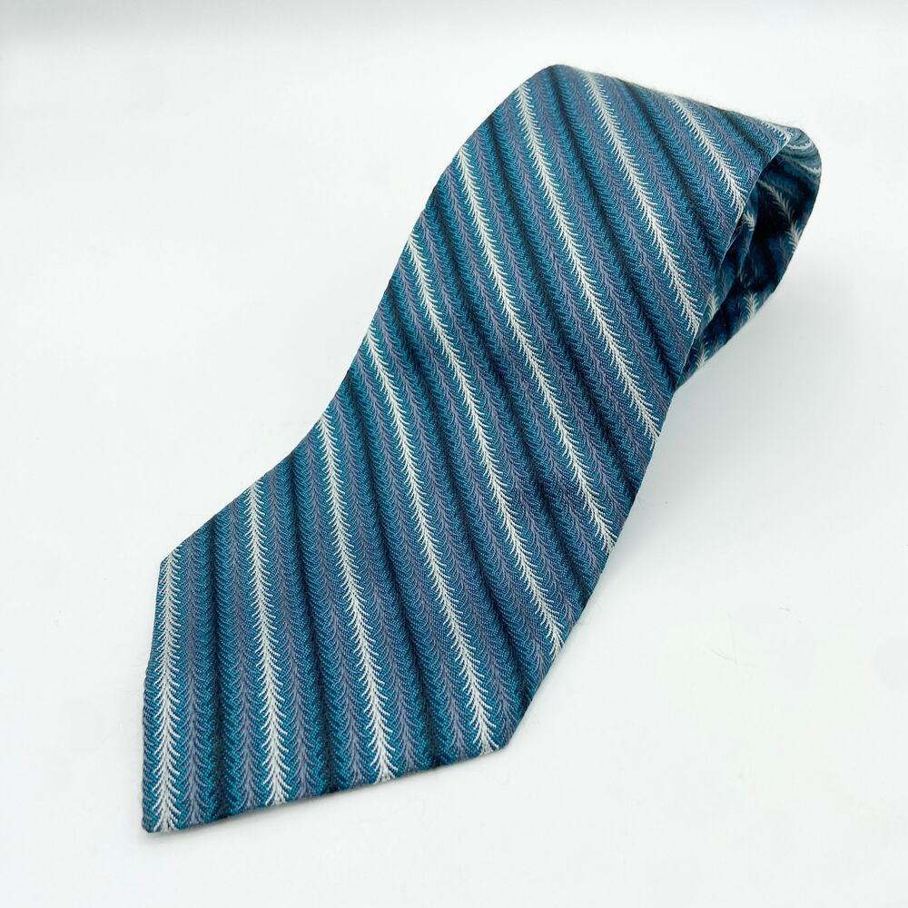 Coach Silk Tie Mens Necktie Teal‎ Blue Diagonal Stripe Textured Italian Jacquard